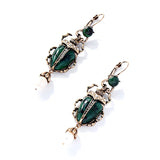 Crystal Encrusted Emerald Scarab Earrings