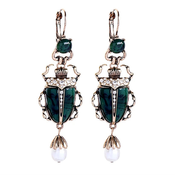Crystal Encrusted Emerald Scarab Earrings