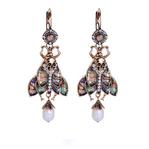 Crystal Encrusted Flying Scarab Amulet Earrings