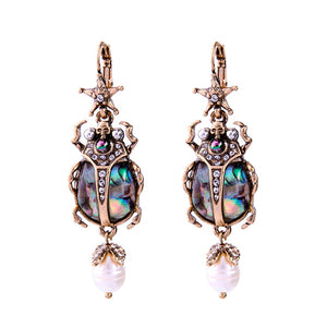 Crystal Encrusted Scarab Amulet Earrings