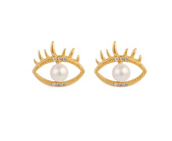 Golden Pearl Evil Eye Earrings