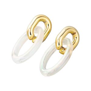 Transparent + Gold Single Link Drop Earrings 1