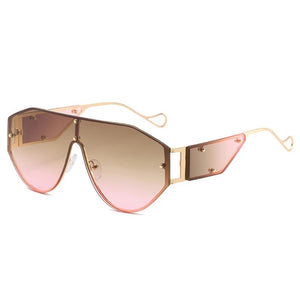 J+F Frameless Aviator in Light Brown/Pink Sunglasses