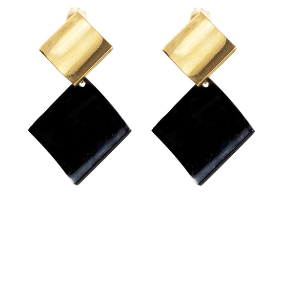 J+F Double Square Gold Drop Earrings