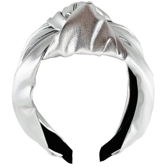 Metallic Vegan Leather Silver Headband