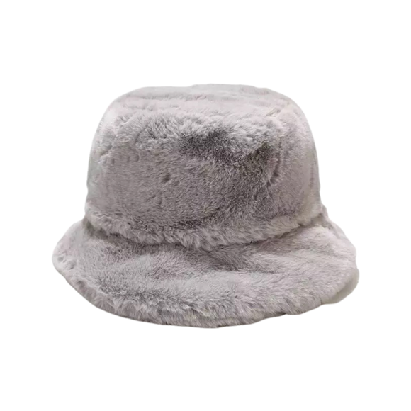 Faux Fur Bucket Hat in Light Grey