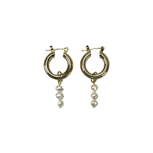 String of Pearls Gold Hoop Earrings