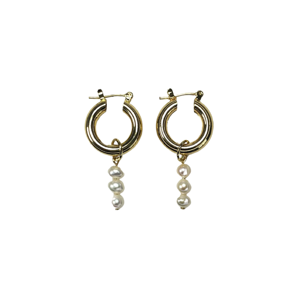 String of Pearls Gold Hoop Earrings