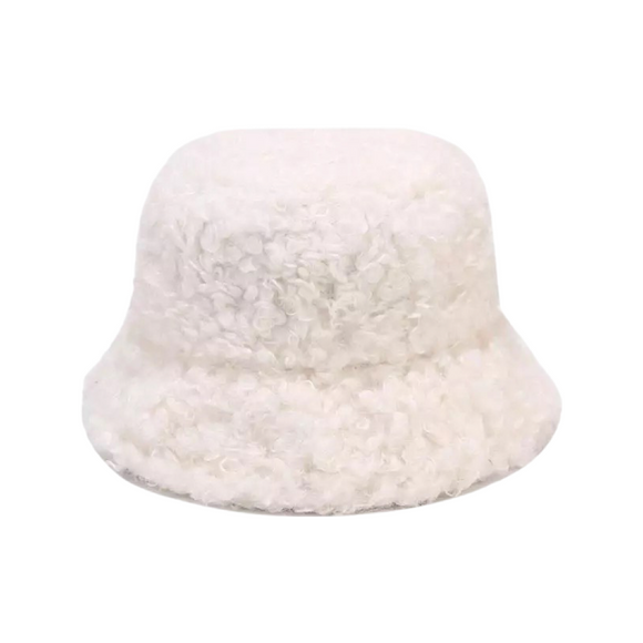 Faux Lambs Wool Bucket Hat in Snow