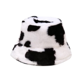 Faux Fur Bucket Hat in Cow Print