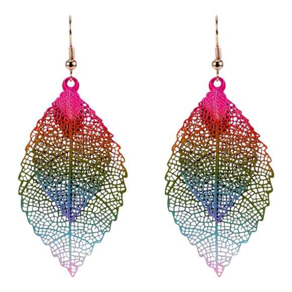 Double Layered Rainbow Leaf Earrings