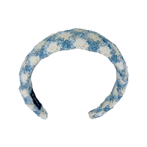 Large Plaid Headband in Blue + White