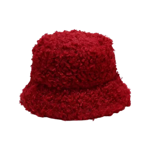 Faux Lambs Wool Bucket Hat in Cranberry