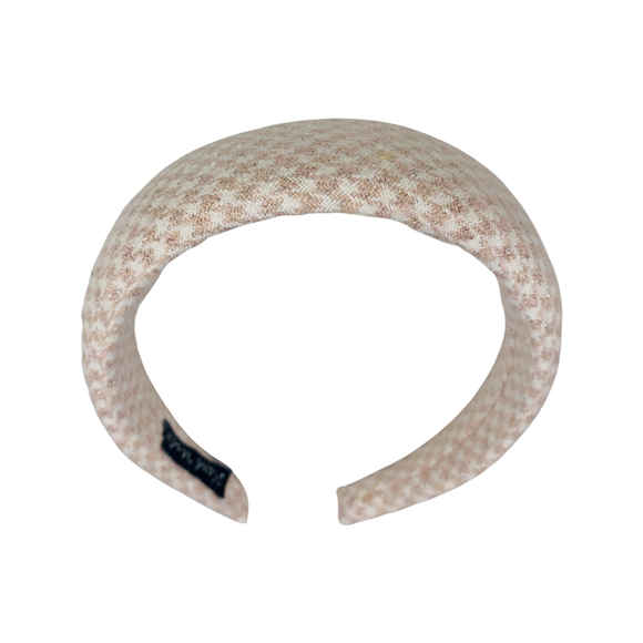 Small Shimmering Houndstooth Headband in Blush + White