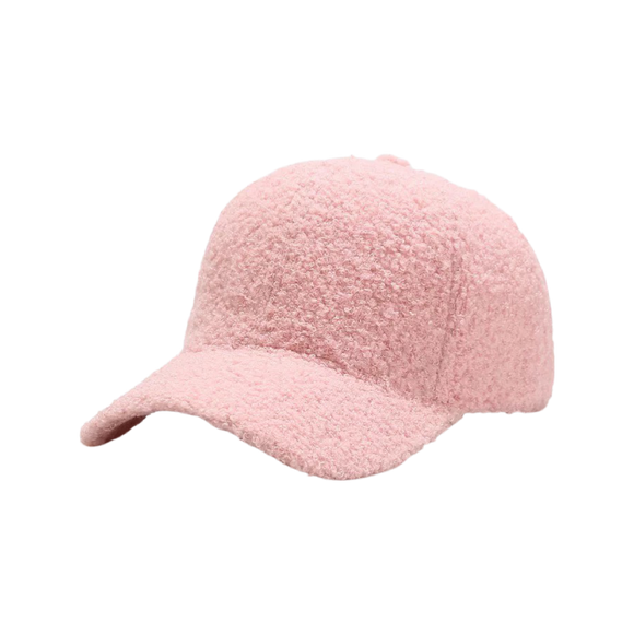 Faux Lambs Wool Baseball Hat in Light Pink