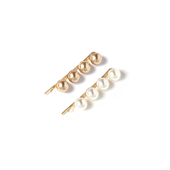 Off To The Ball Pearl + Gold Hair Clips, Set of 2