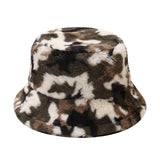 Faux Fur Bucket Hat in White Camo